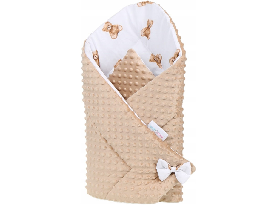 Obojstranná zavinovačka pre bábätká 80x80 cm BABYMAM PREMIUM - Medvedík Teddy s béžovou minkou