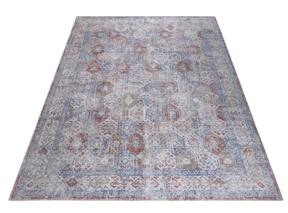 Kusový koberec RITZ Tiles - šedý/modrý/červený