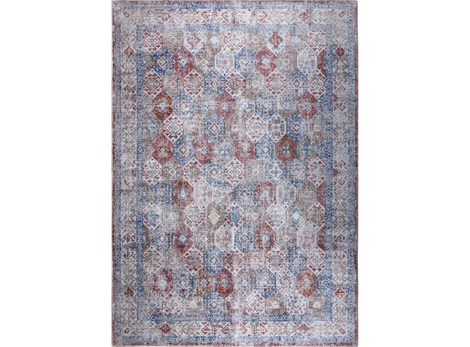 Kusový koberec RITZ Tiles - šedý/modrý/červený