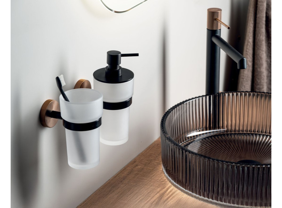 Sapho LARISSA dávkovač mydla 250ml, mliečne sklo, čierna/meď mat WS019BC