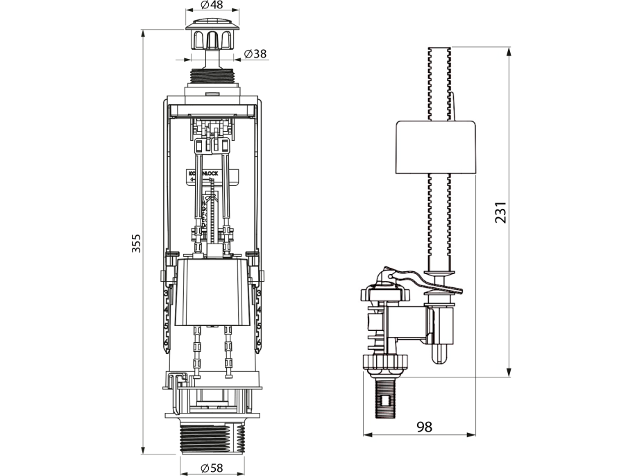 Sapho Splachovacia súprava s DUAL tlačidlom, spodné napúšťanie 1/2", chróm SSUV25