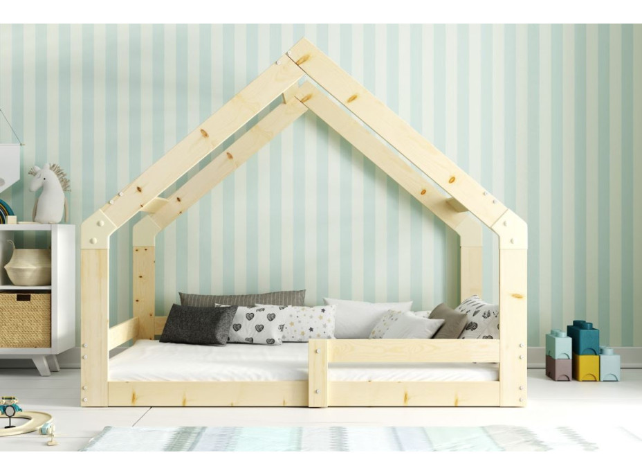 Detská domčeková Montessori posteľ AGÁTA 160x80 cm - prírodná borovica