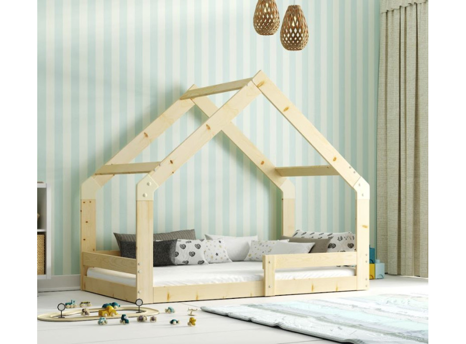 Detská domčeková Montessori posteľ AGÁTA 160x80 cm - prírodná borovica
