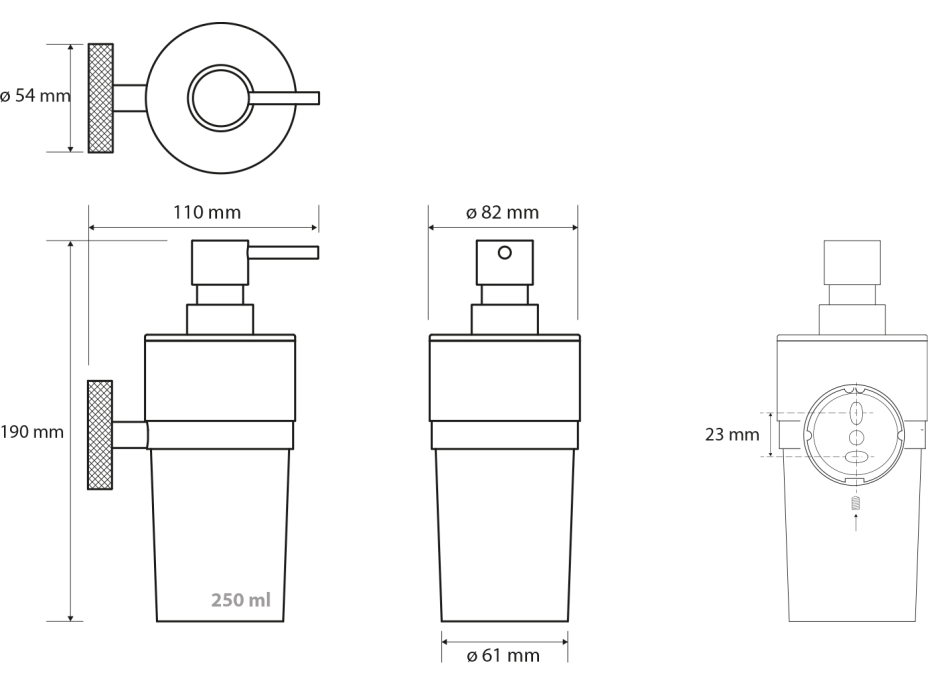 Sapho LARISSA dávkovač mydla 250ml, mliečne sklo, čierna/meď mat WS019BC