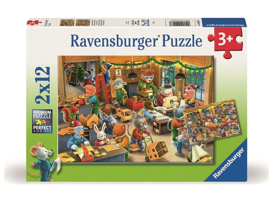 RAVENSBURGER Puzzle Vianočné kúzlo v továrni na hračky 2x12 dielikov