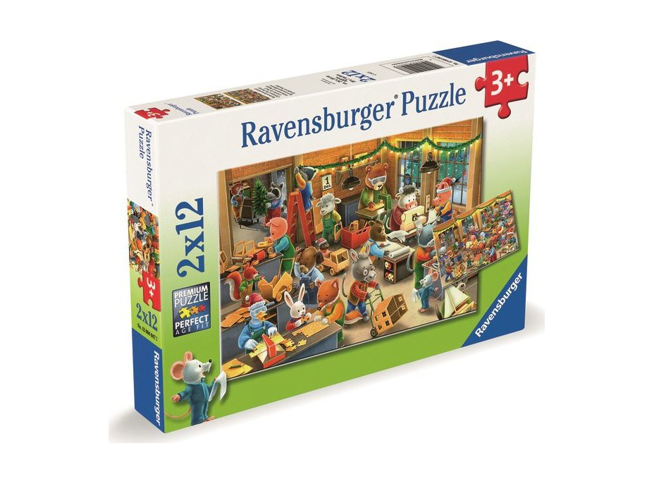 RAVENSBURGER Puzzle Vianočné kúzlo v továrni na hračky 2x12 dielikov