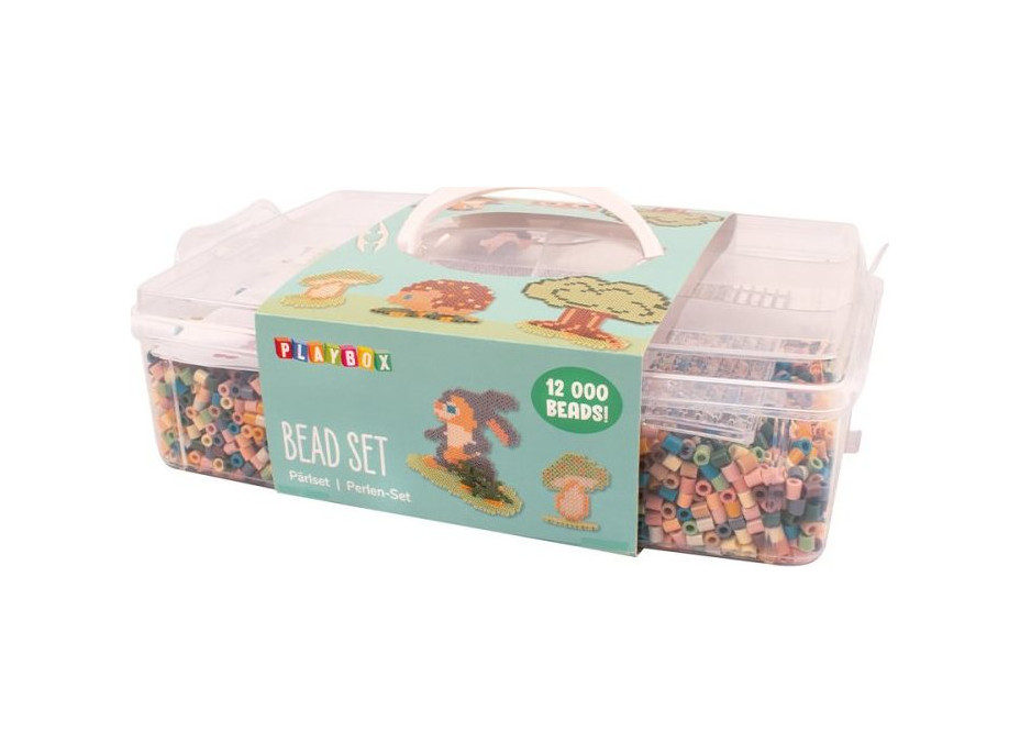 PLAYBOX Zažehľovacie korálky v plastovom kufríku Mellow pastel + doštička a predlohy 12000ks