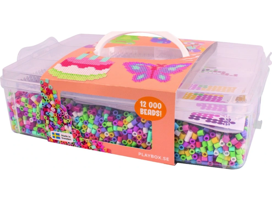PLAYBOX Zažehľovacie korálky v plastovom kufríku Happy mix + doštička a predlohy 12000ks