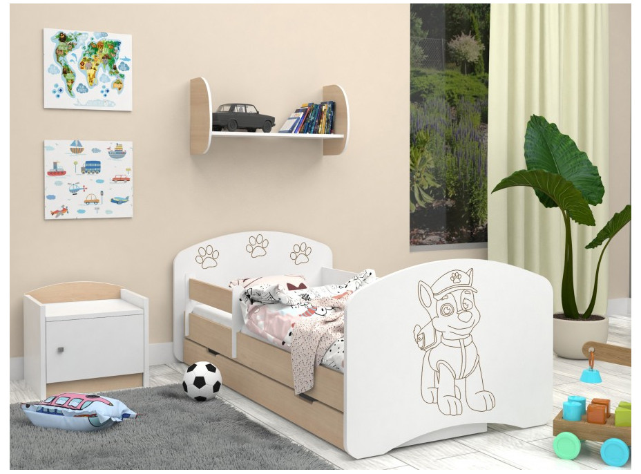 Detská posteľ so šuplíkom a gravírovaním 160x80 cm PSÍK