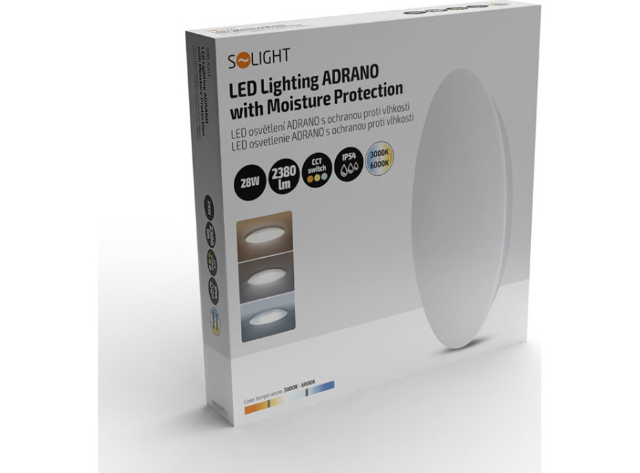 Solight LED osvetlenie Adrano s ochranou proti vlhkosti, IP54, 28W, 2380lm, 3CCT, 38cm