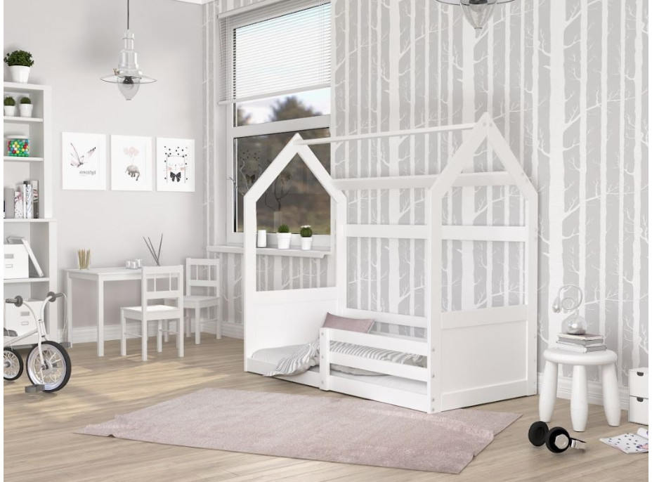 Detská domčeková Montessori posteľ z masívu borovice MIKI - 160x80 cm - biela