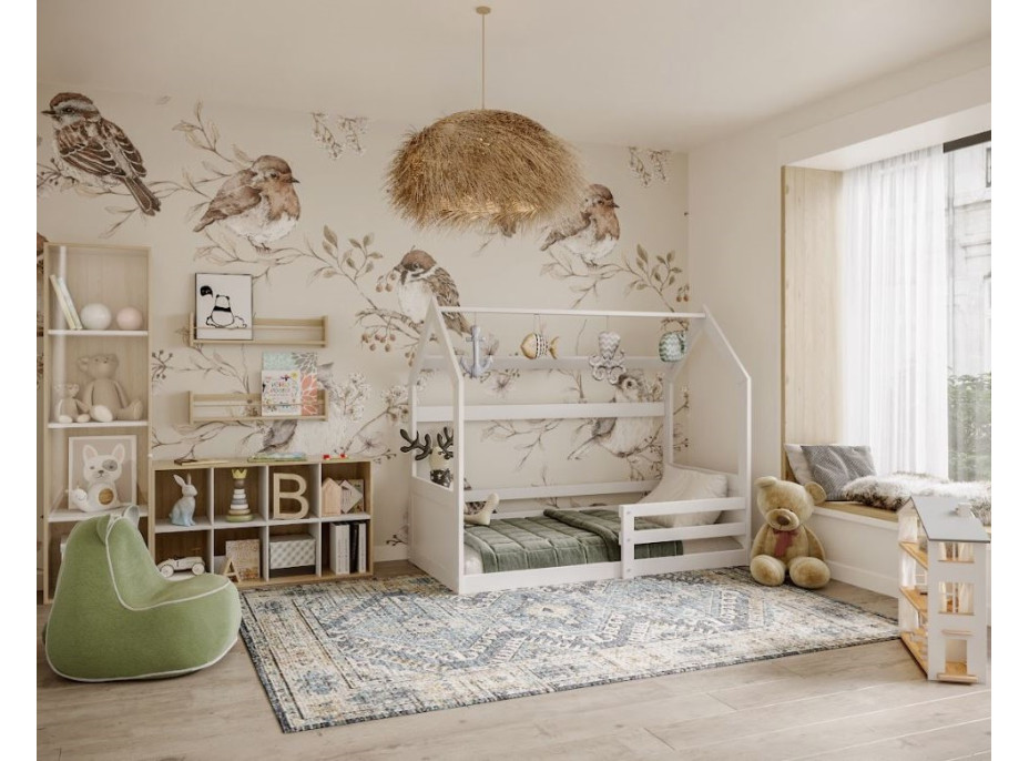 Detská domčeková Montessori posteľ z masívu borovice MIKI - 160x80 cm - biela