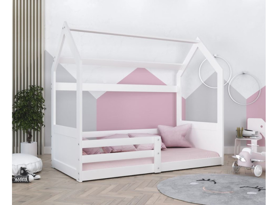 Detská domčeková Montessori posteľ z masívu borovice MIKI - 160x80 cm - biela
