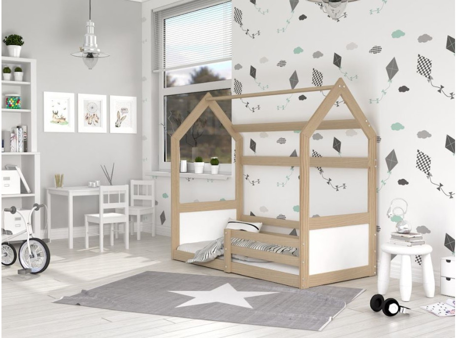 Detská domčeková Montessori posteľ z masívu borovice MIKI - 160x80 cm - prírodná borovica