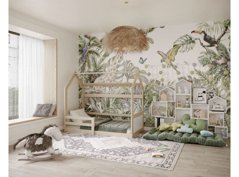 Detská domčeková Montessori posteľ z masívu borovice MIKI - 160x80 cm - prírodná borovica