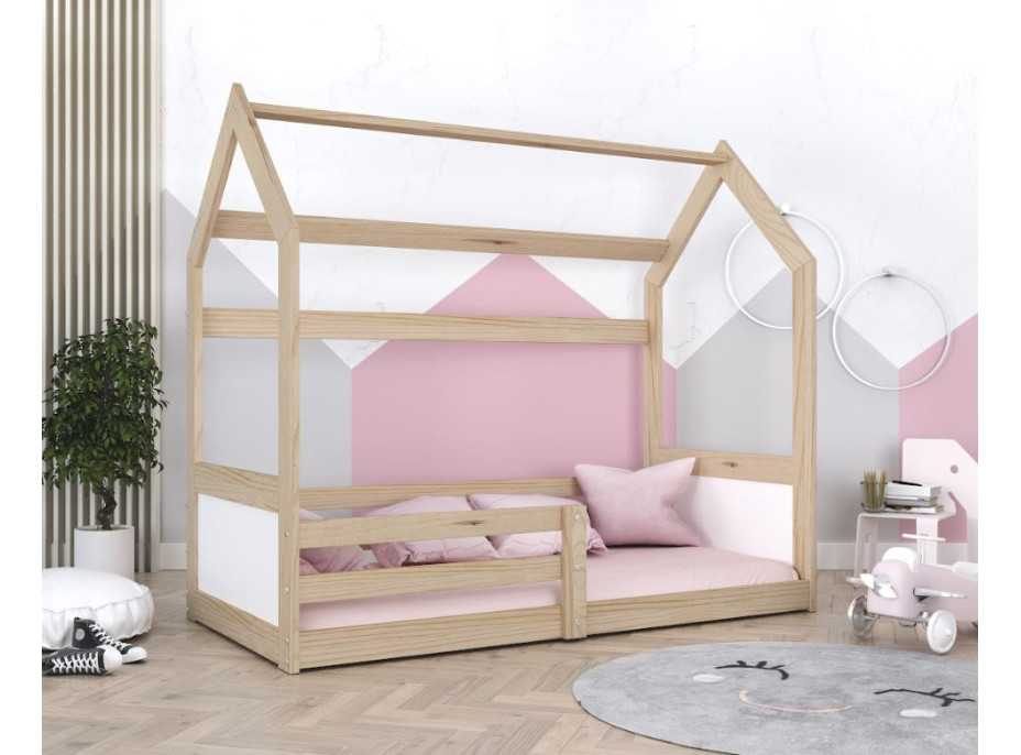 Detská domčeková Montessori posteľ z masívu borovice MIKI - 160x80 cm - prírodná borovica