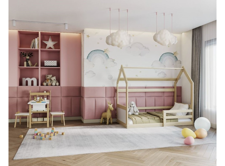 Detská domčeková Montessori posteľ z masívu borovice MIKI - 160x80 cm - prírodná borovica