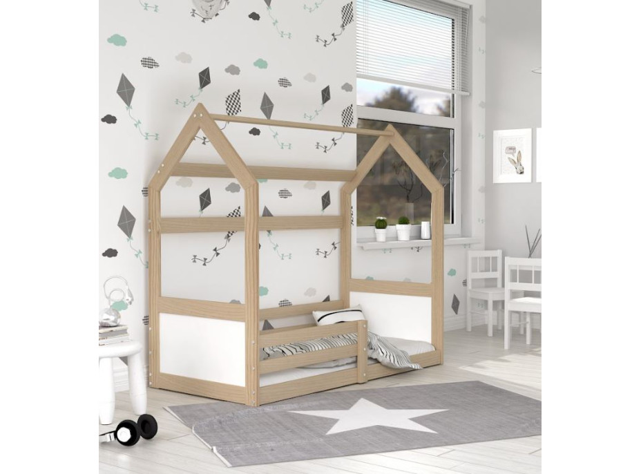 Detská domčeková Montessori posteľ z masívu borovice MIKI - 160x80 cm - prírodná borovica
