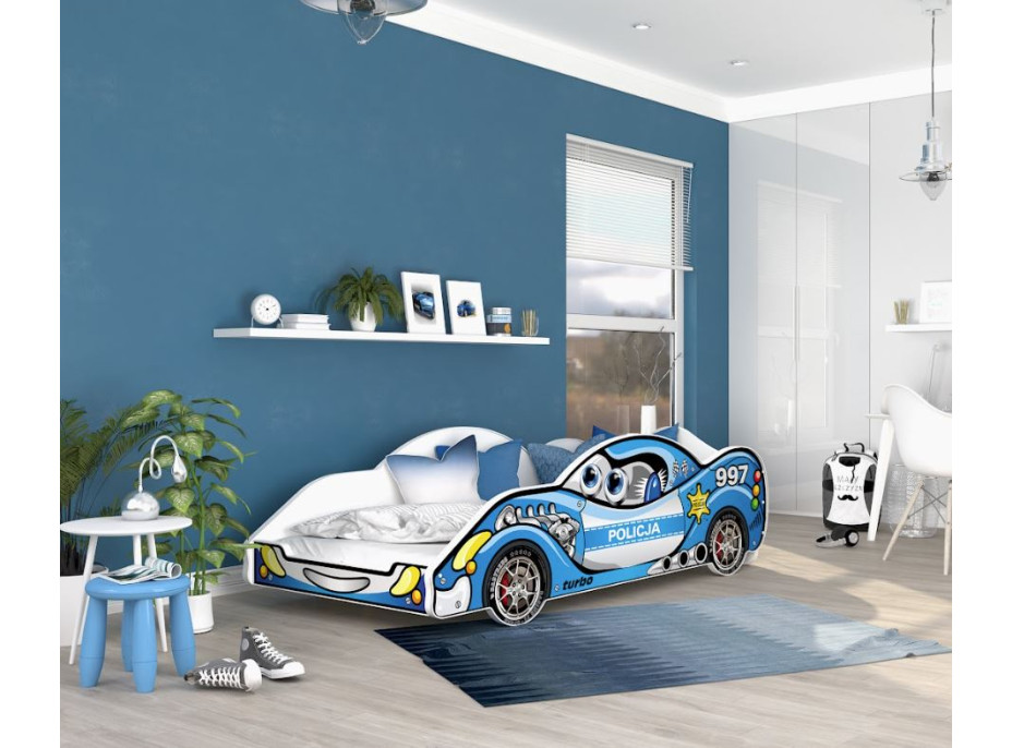 Detská posteľ auto PAUL 180x90 cm - modrá (2)