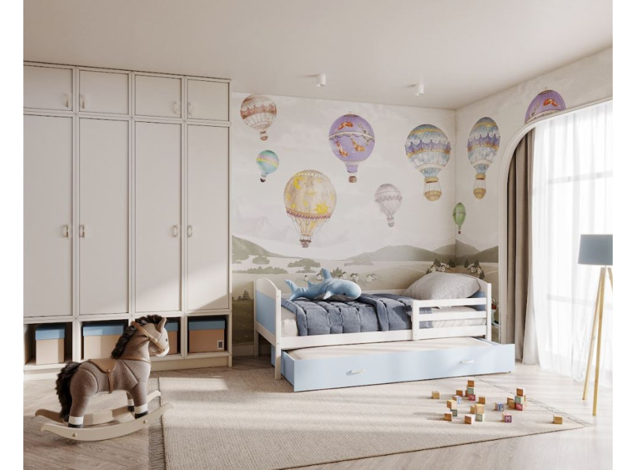 Detská posteľ s prístelkou MATTEO 2 - 200x90 cm - modro-biela