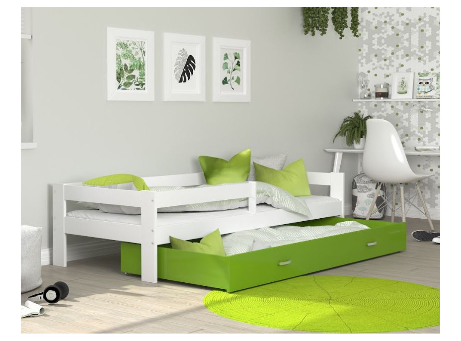 Detská posteľ so zásuvkou HUGO V - 190x80 cm - zeleno-biela