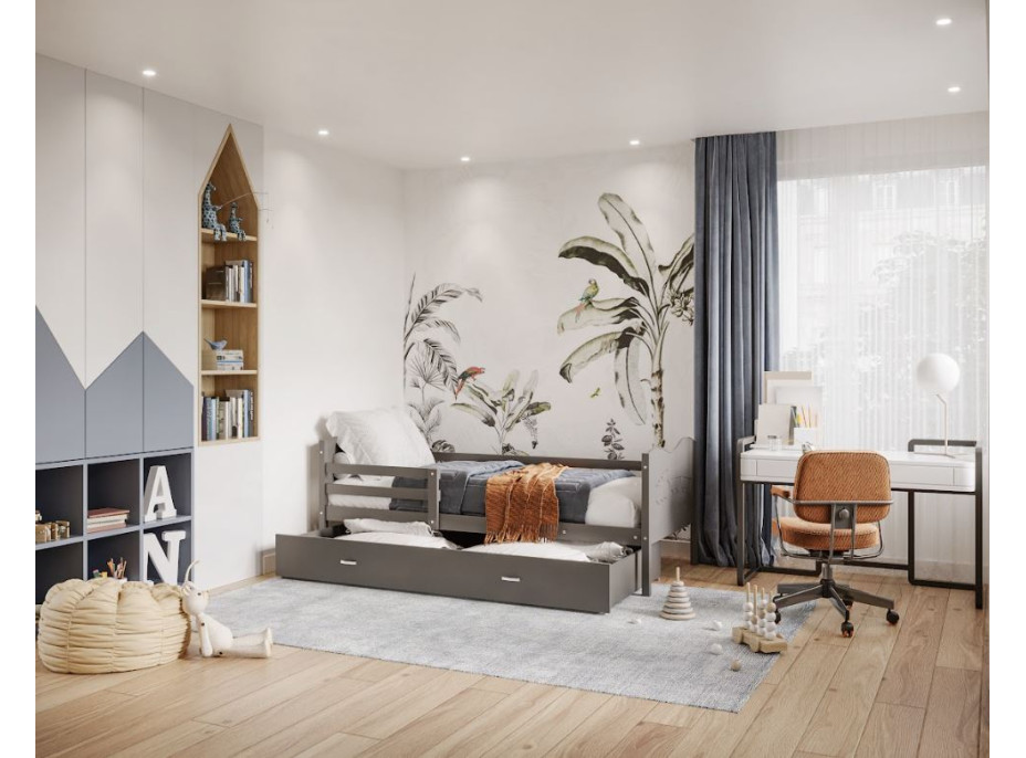 Detská posteľ so zásuvkou MAX S - 160x80 cm - šedá - vláčik