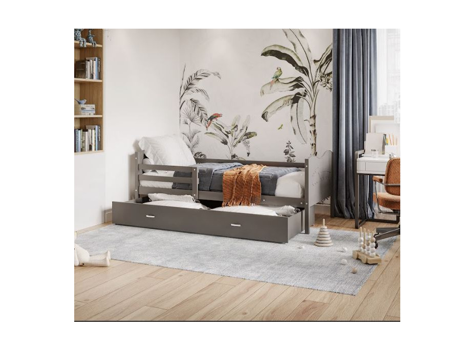 Detská posteľ so zásuvkou MAX S - 200x90 cm - šedá - vláčik