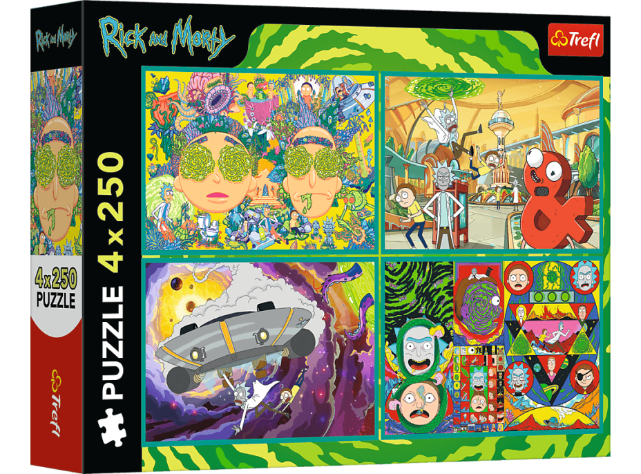 TREFL Puzzle Zvrátený svet Ricka a Mortyho 4x250 dielikov