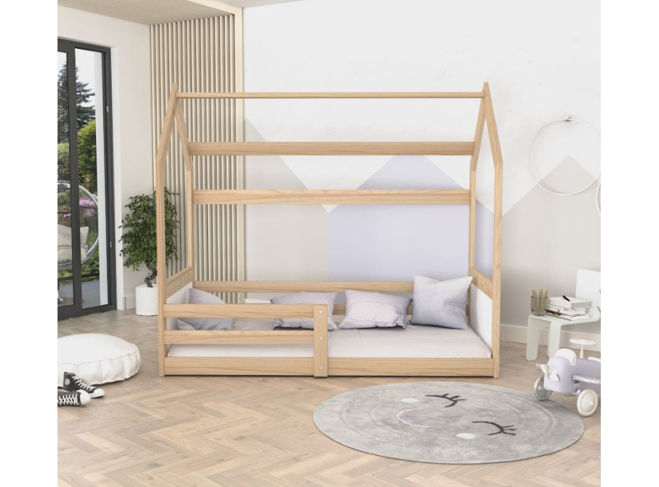 Detská domčeková Montessori posteľ z masívu borovice MIKI - 190x80 cm - prírodná borovica