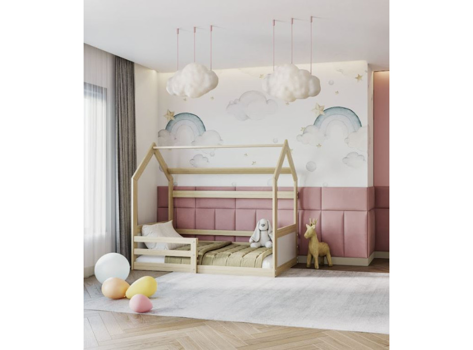 Detská domčeková Montessori posteľ z masívu borovice MIKI - 190x80 cm - prírodná borovica