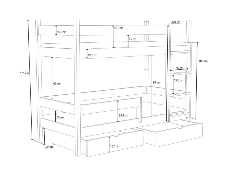 Detská poschodová posteľ z masívu borovice LEGEND bez šuplíkov - 200x80 cm - PRÍRODNÁ BOROVICA