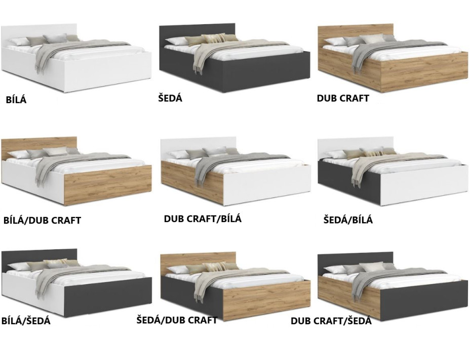 Posteľ PANAMA 200x120 cm - biela/dub craft