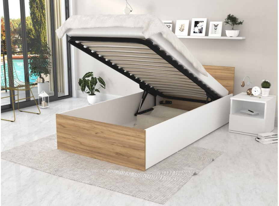 Posteľ PANAMA 200x90 cm - biela/dub craft