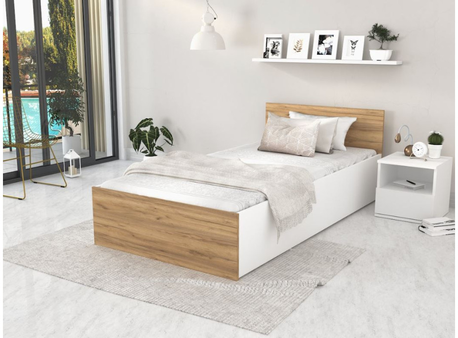 Posteľ PANAMA 200x90 cm - biela/dub craft