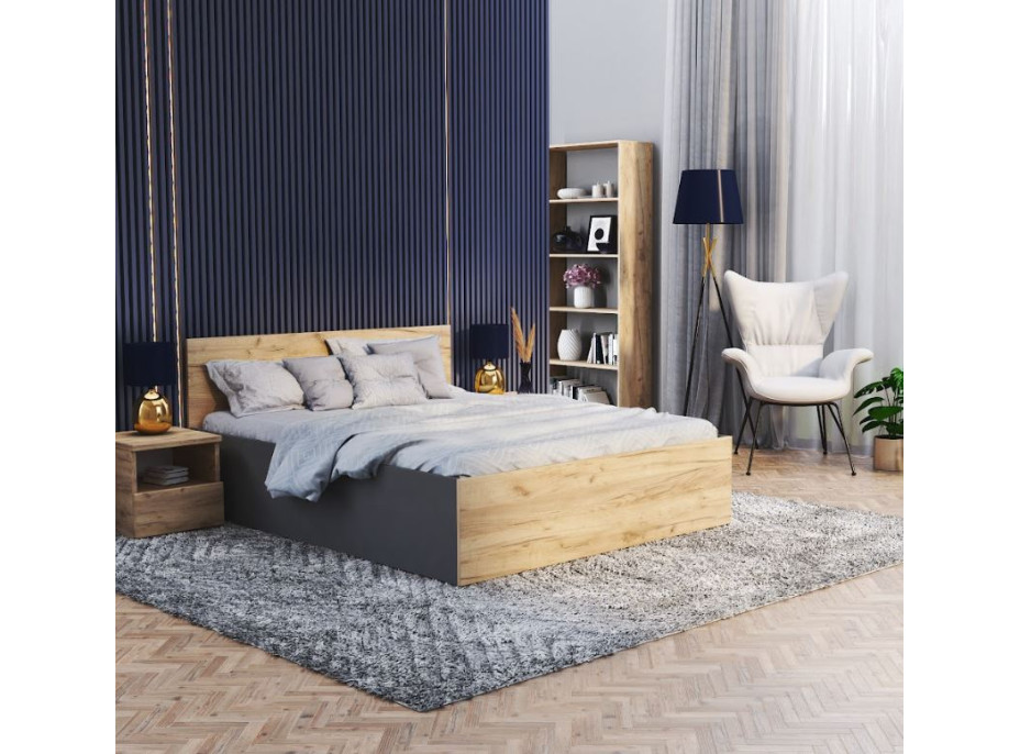 Posteľ PANAMA 200x140 cm - šedá/dub craft