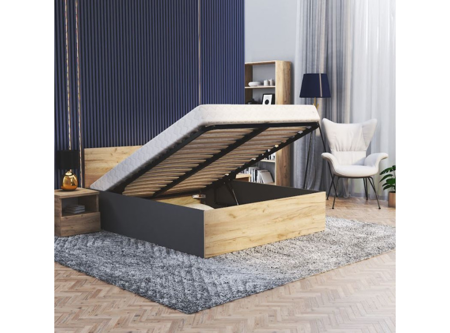 Posteľ PANAMA 200x120 cm - šedá/dub craft