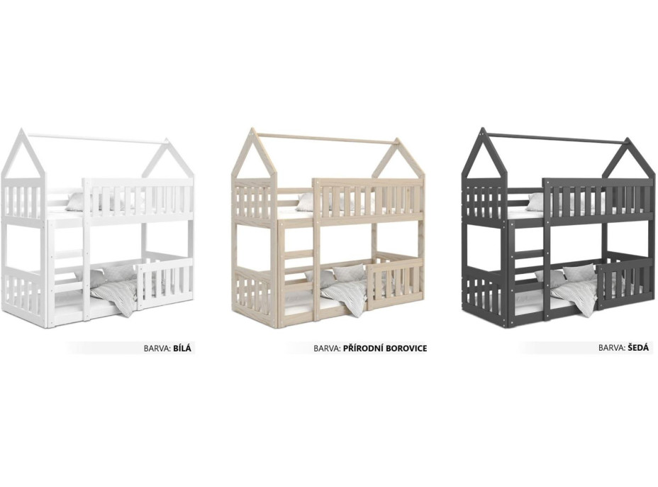 Detská poschodová domčeková posteľ z masívu borovice MINI s Montessori lôžkom - 160x80 cm - šedá