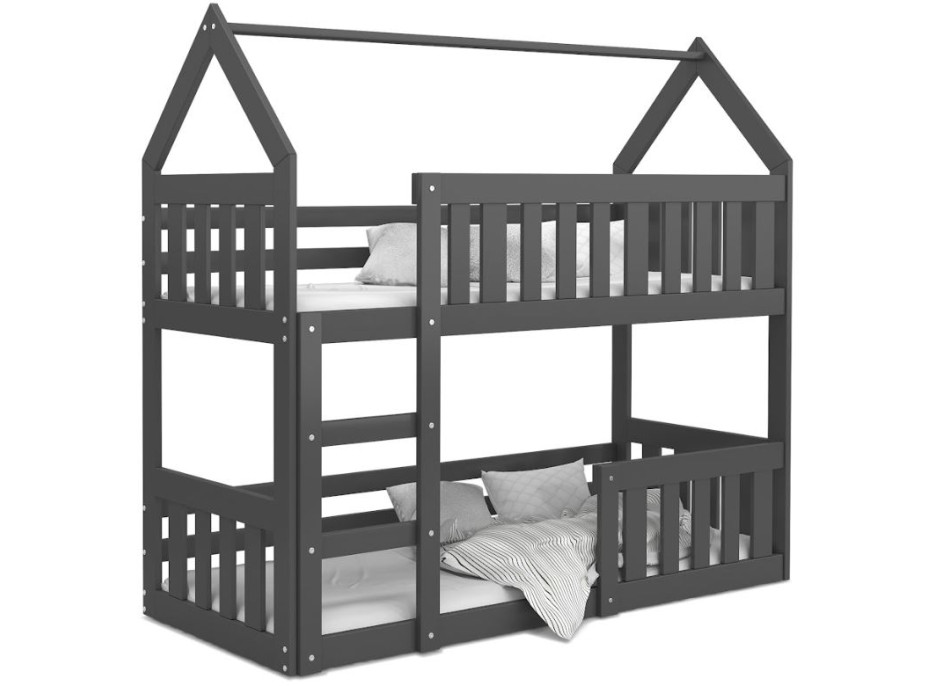 Detská poschodová domčeková posteľ z masívu borovice MINI s Montessori lôžkom - 190x80 cm - šedá