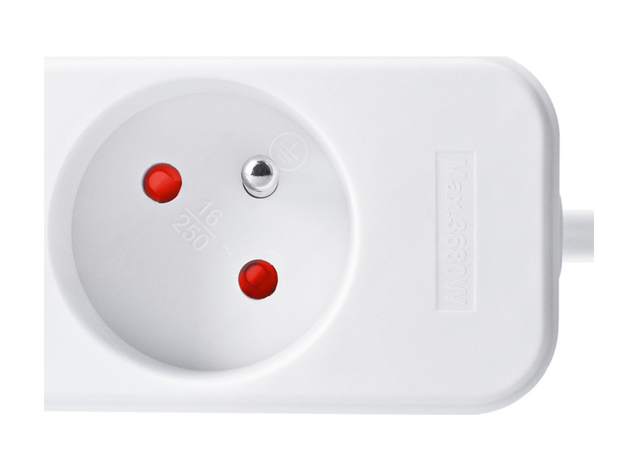 Solight predlžovací prívod 3m, 3 zásuvky, 16A/3680W, PVC, biely