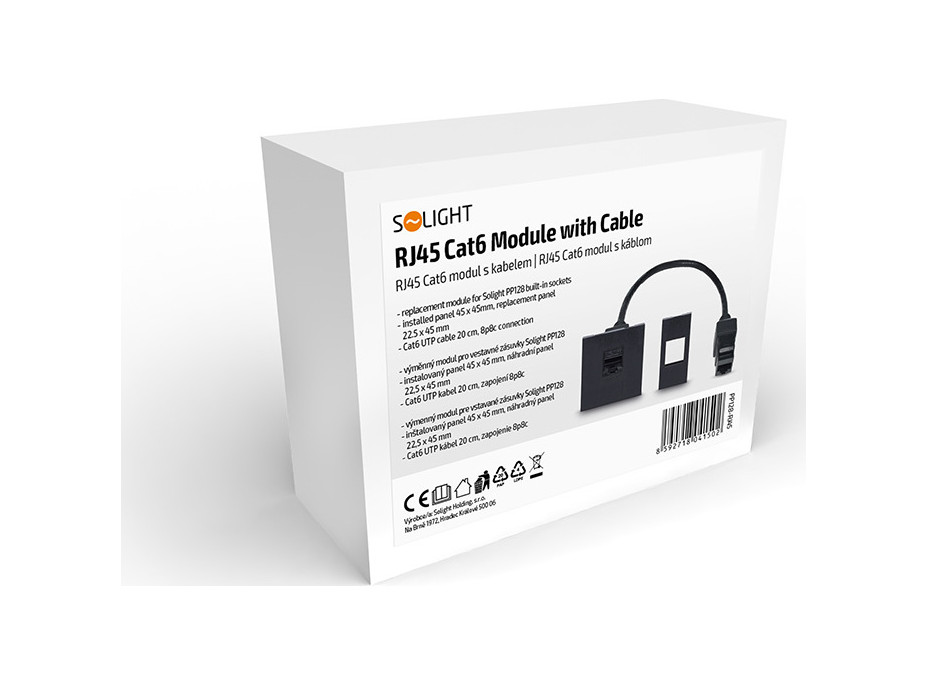 Solight RJ45 Cat6 doplnkový modul pre vstavané zásuvky série PP128