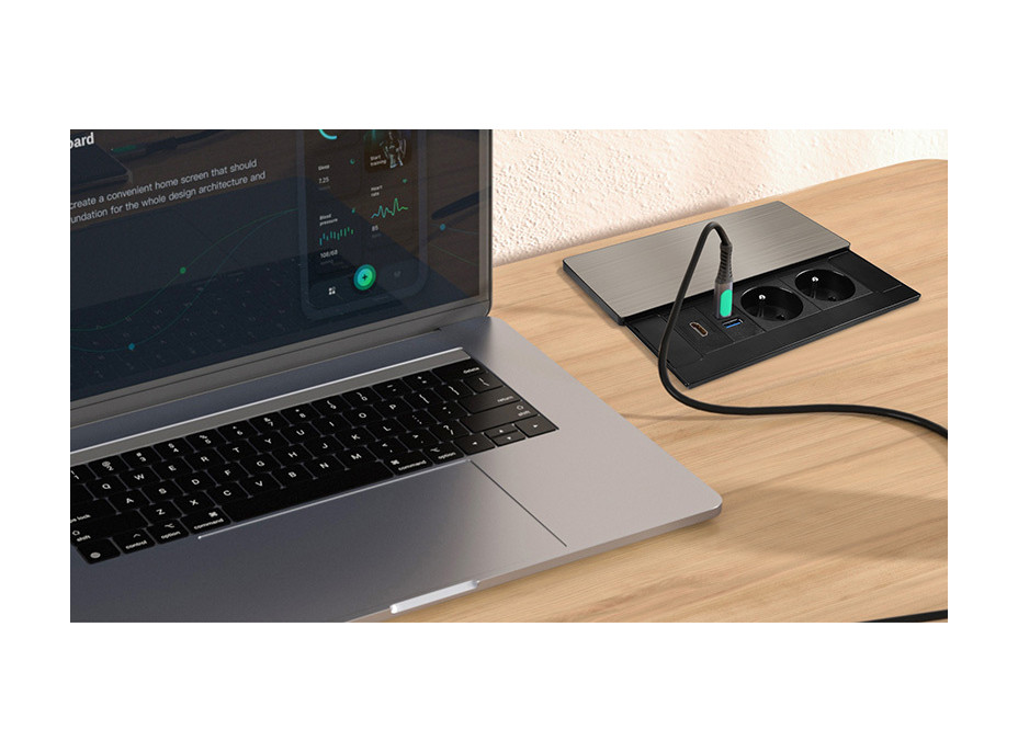 Solight vstavaný blok zásuviek s posuvným krytom, 2 zásuvky, HDMI, USB A + C 20W PD, 2m, strieborný