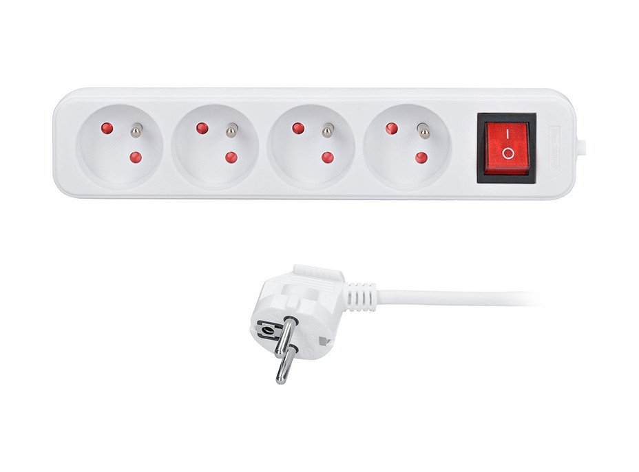 Solight predlžovací prívod 3m, 4 zásuvky, vypínač, 16A/3680W, PVC, biely