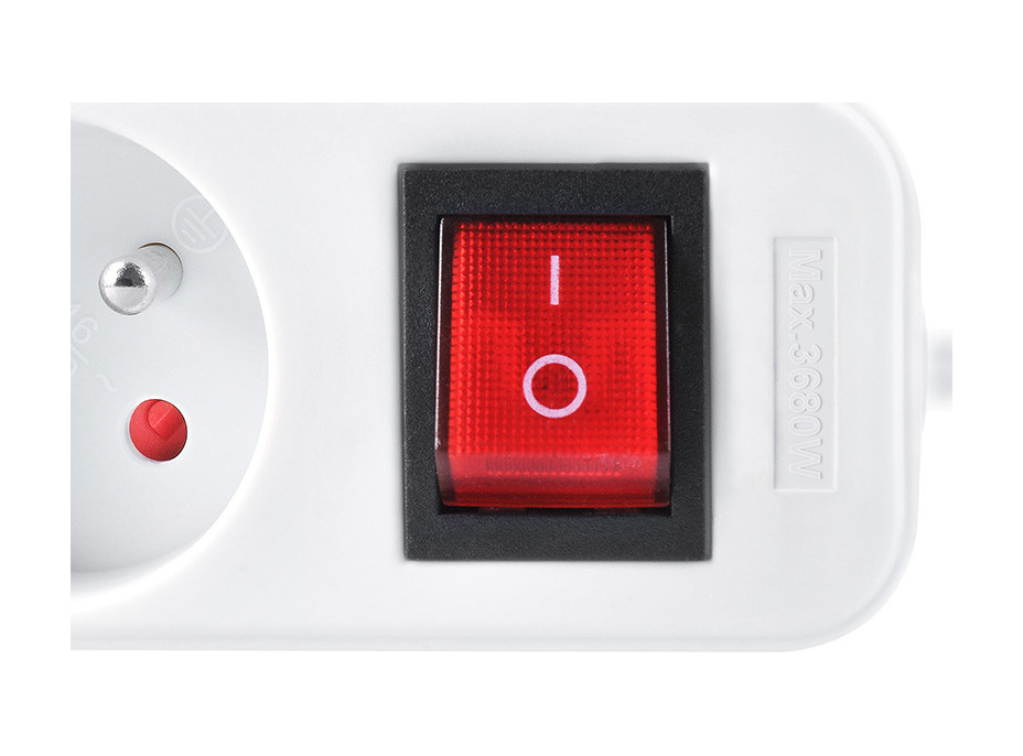 Solight predlžovací prívod 3m, 5 zásuviek, vypínač, 16A/3680W, PVC, biely