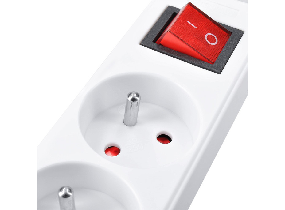 Solight predlžovací prívod 3m, 6 zásuviek, vypínač, 16A/3680W, PVC, biely