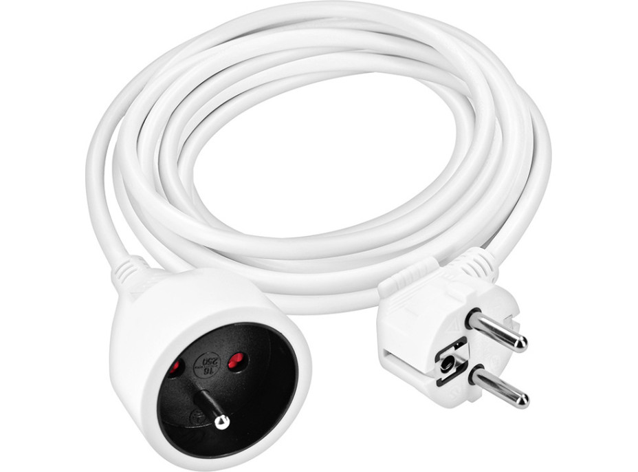 Solight predlžovací prívod 5m, 1 zásuvka, 16A/3680W, PVC, biely