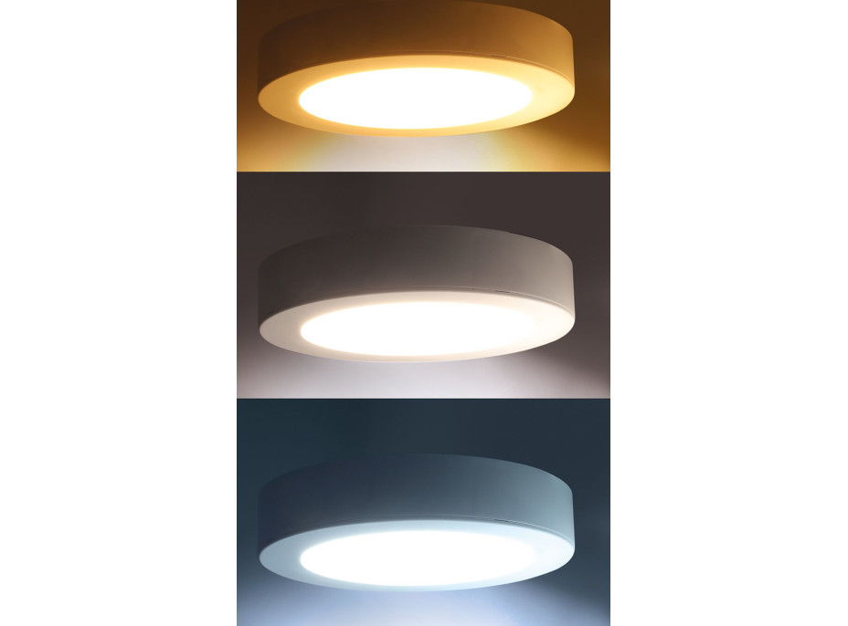 Solight LED mini panel kúpeľňový 2v1, 3CCT, podhľadový / prisadený, 12W, 1020lm, IP54, biela, okrúhly