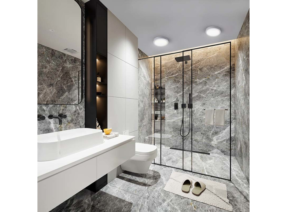 Solight LED mini panel kúpeľňový 2v1, 3CCT, podhľadový / prisadený, 18W, 1530lm, IP54, strieborná, okrúhly