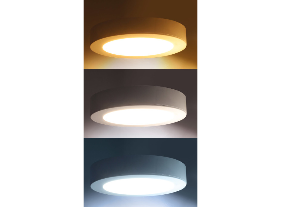 Solight LED mini panel kúpeľňový 2v1, 3CCT, podhľadový/prisadený, 18W, 1530lm, IP54, biela, okrúhly