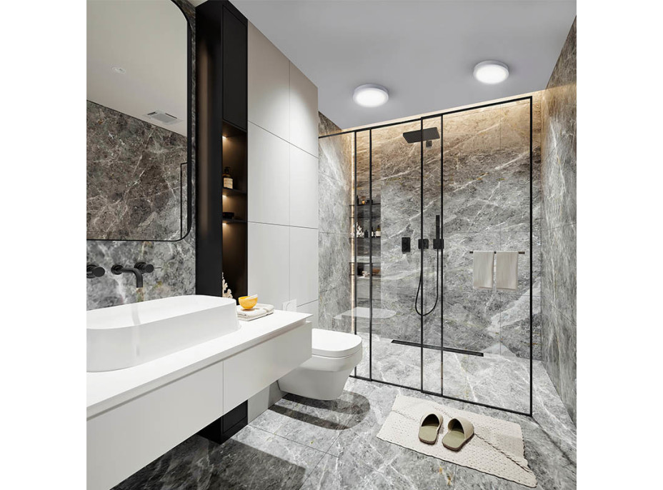 Solight LED mini panel kúpeľňový 2v1, 3CCT, podhľadový / prisadený, 24W, 2040lm, IP54, strieborná, okrúhly