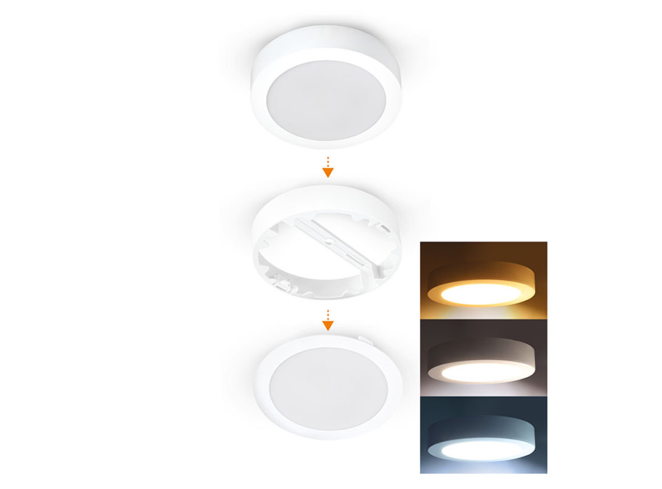 Solight LED mini panel kúpeľňový 2v1, 3CCT, podhľadový / prisadený, 24W, 2040lm, IP54, biela, okrúhly